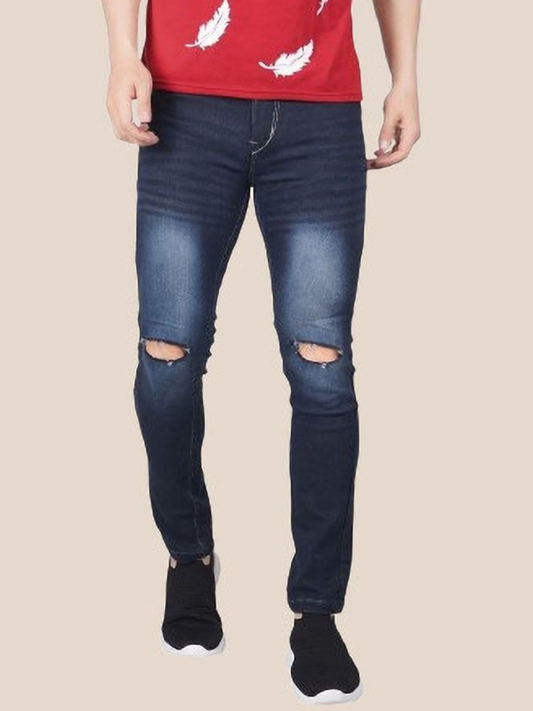 LINARIA Men Cotton Classic Slim Fit Mid-Rise Slash Knee Heavy Fade Jeans-picture-15