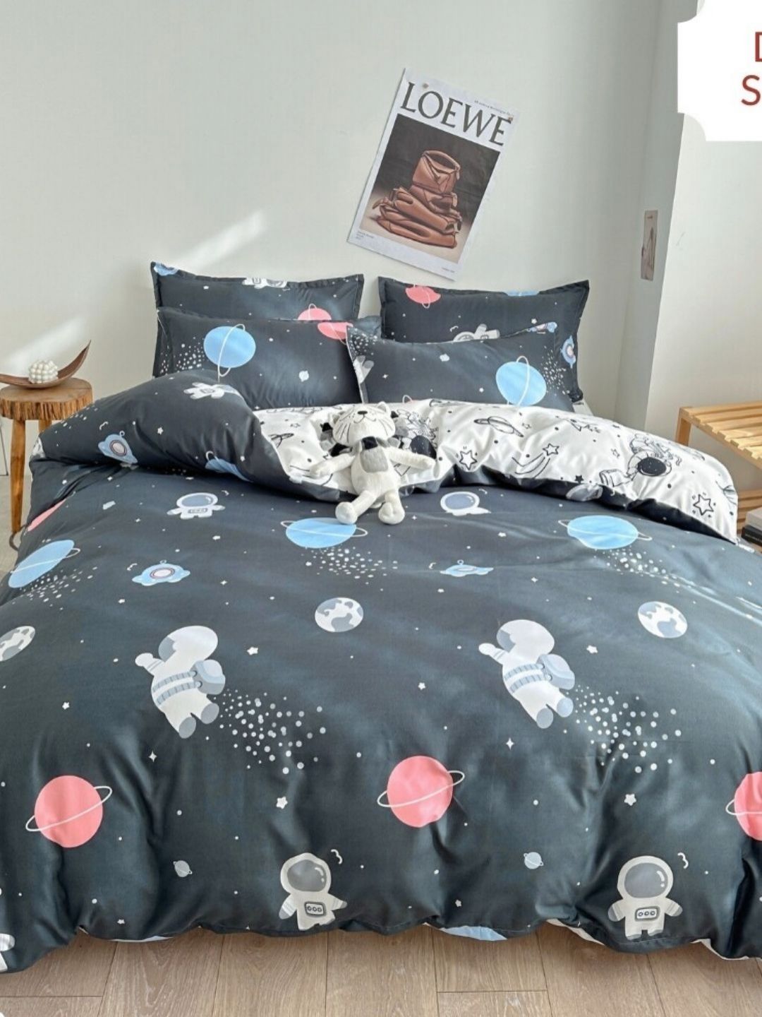 Famyo Grey & Blue 5 Pieces Cartoon Characters Printed AC Room Double King Bedding Set-image-3
