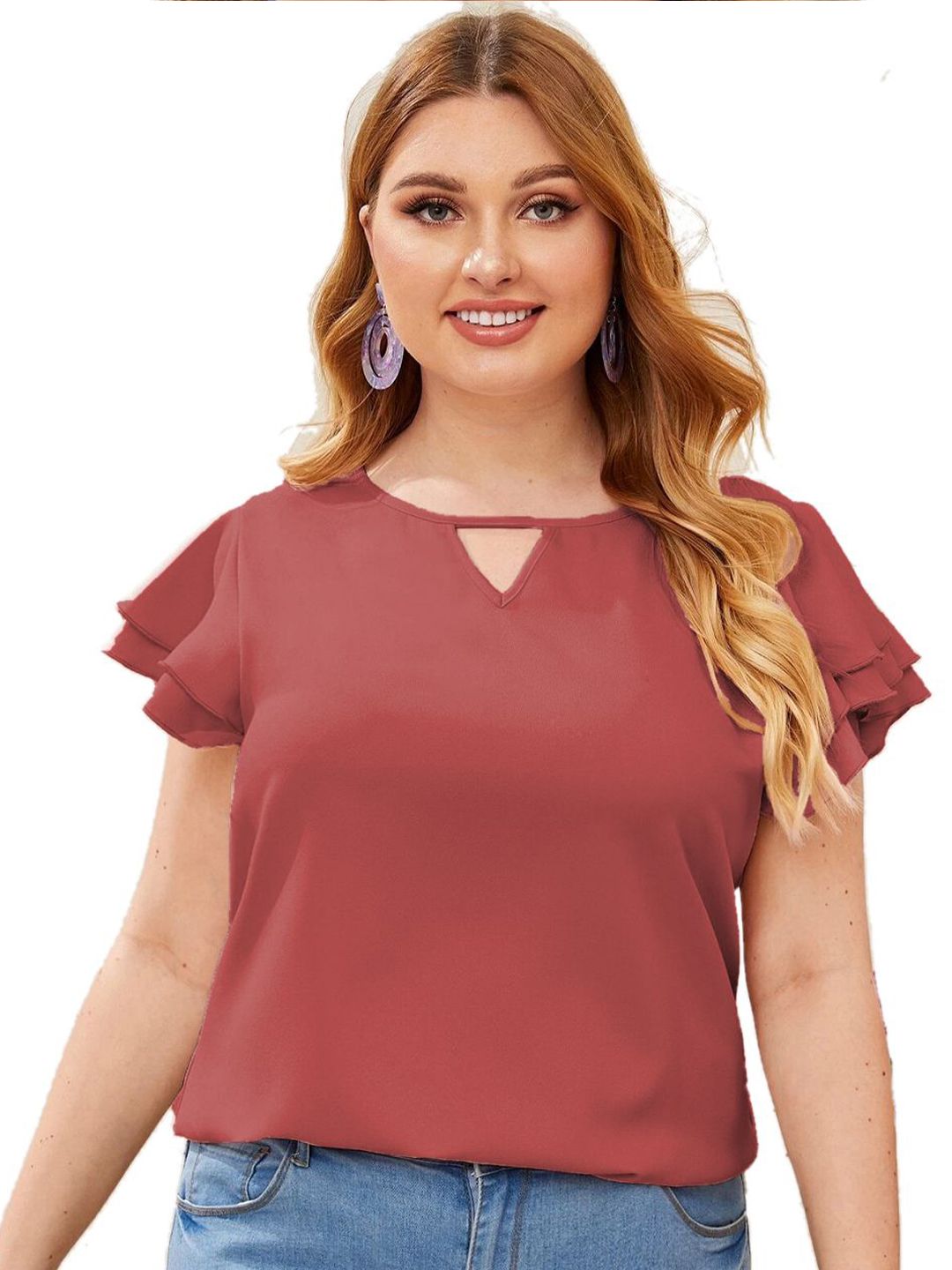 DressBerry Keyhole Neck Flutter Sleeve Crop Top-picture-10