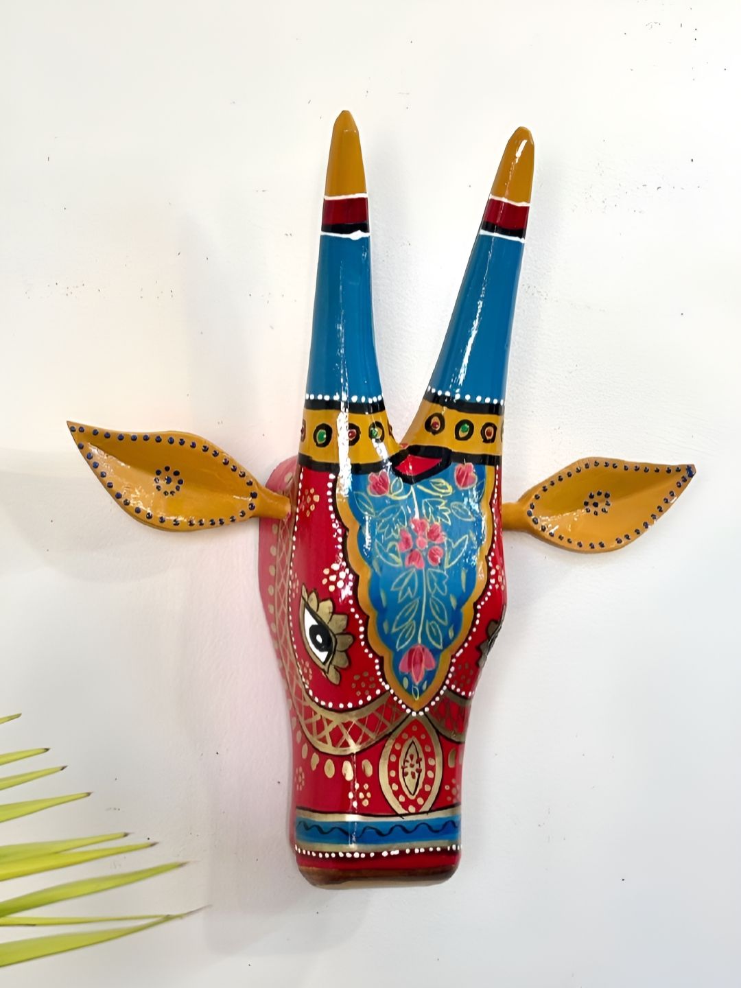 Atrangi Studio Red & Blue Cow Printed Wooden Cow Wall Hanging-picture-20