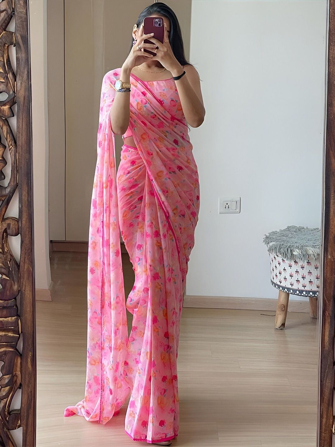 Moda Rapido Floral Printed Pure Georgette Ready to Wear Saree-picture-22
