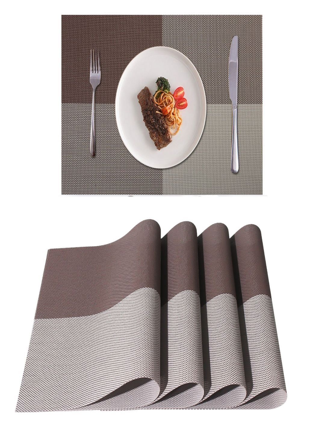 YELONA Brown & White 4 Pieces PVC Heat Resistant Washable Table Placemats-image-17