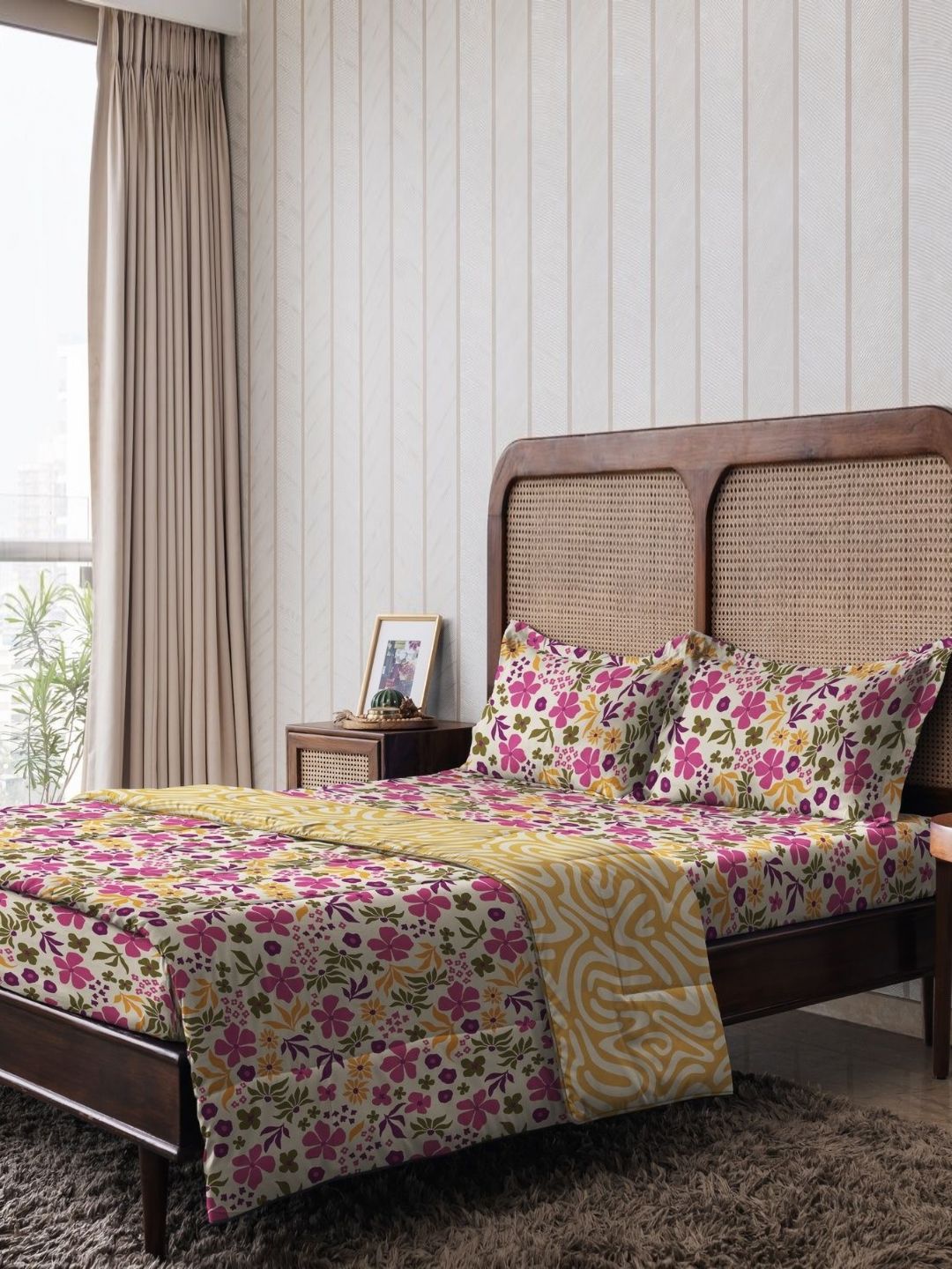 The Happy Pod Pink & Green Floral Pure Cotton AC Room 150 GSM Double Bed Comforter-picture-19