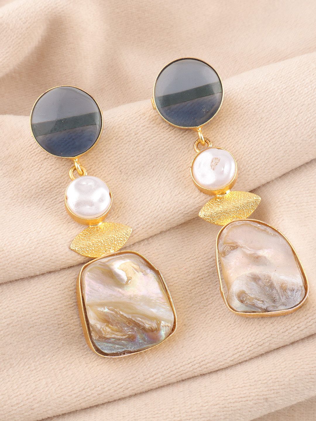 Ozanoo Gold-Plated Mother Of Pearl Beaded Contemporary Drop Earrings-picture-15