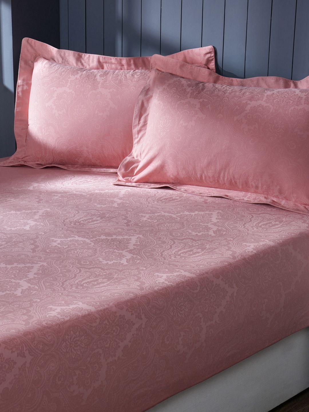 MASPAR Pink Ethnic Motifs Printed Pure Cotton 300 TC King Bedsheet Set 2.75 x 2.75 m-image-21