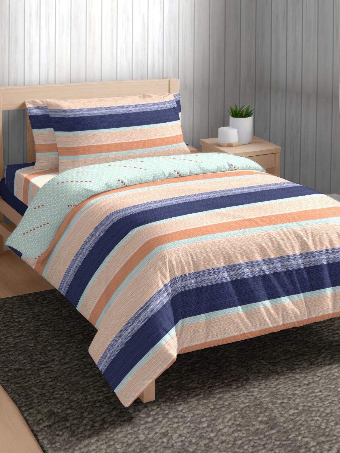 The Happy Pod Blue & Pink Stripe Pure Cotton AC Room 150 GSM Single Bed Comforter-picture-17