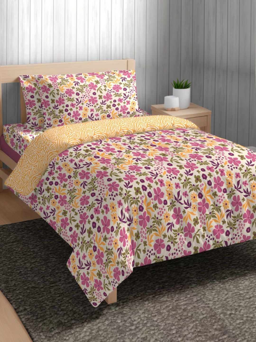 The Happy Pod Pink & Green Floral Pure Cotton 150 GSM Single Bed Comforter-image-33