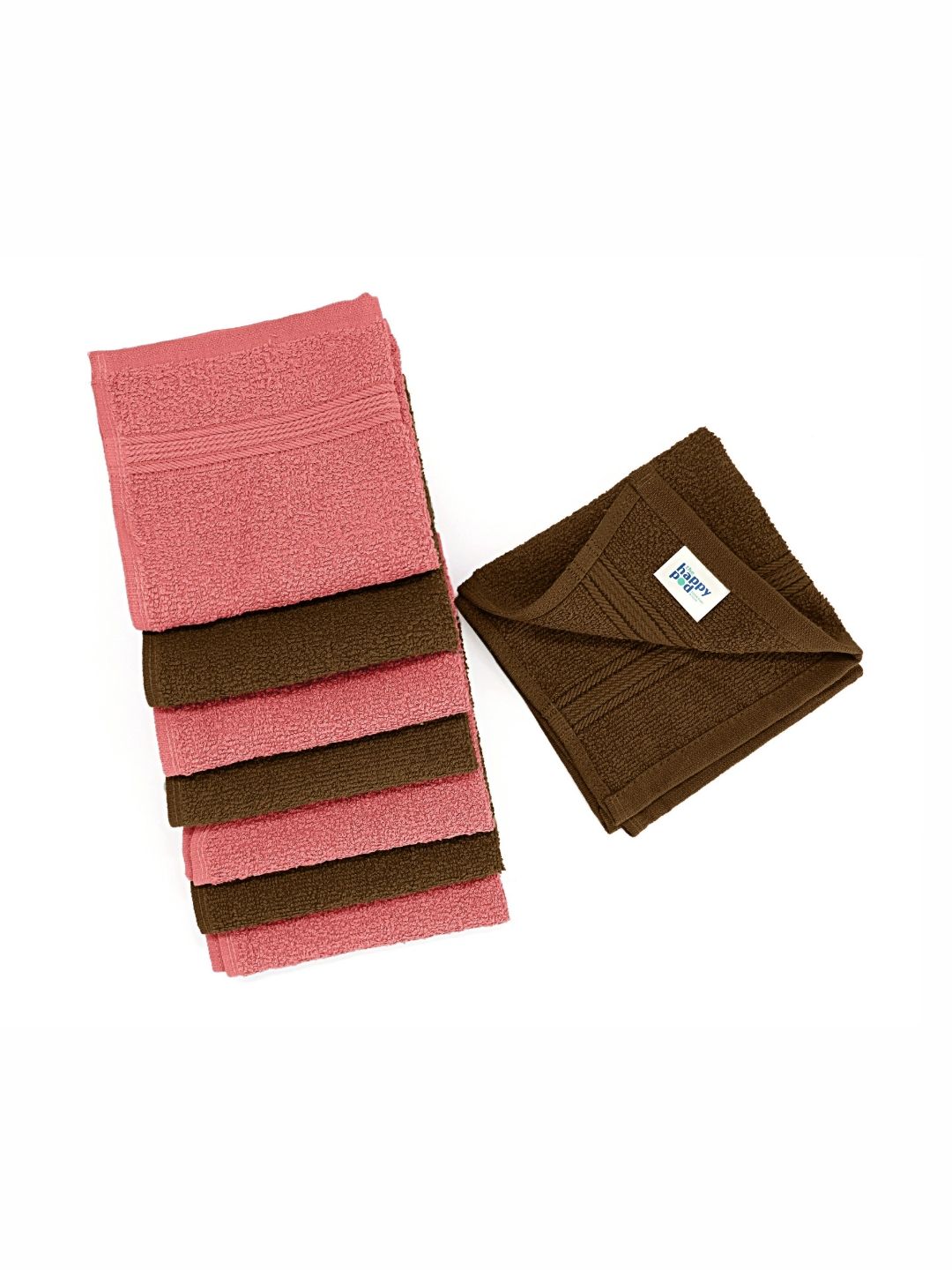 The Happy Pod 8 Piece Brown & Coral 380 GSM High Absorbent Cotton Face Towels-image-13