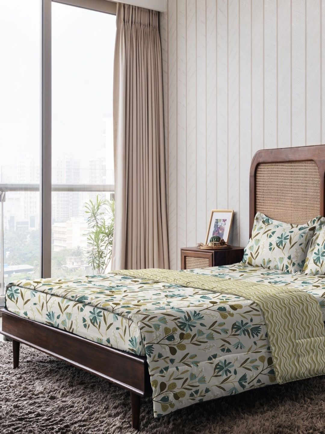 The Happy Pod Beige & Teal Floral Pure Cotton AC Room 150 GSM Double Bed Comforter-image-18