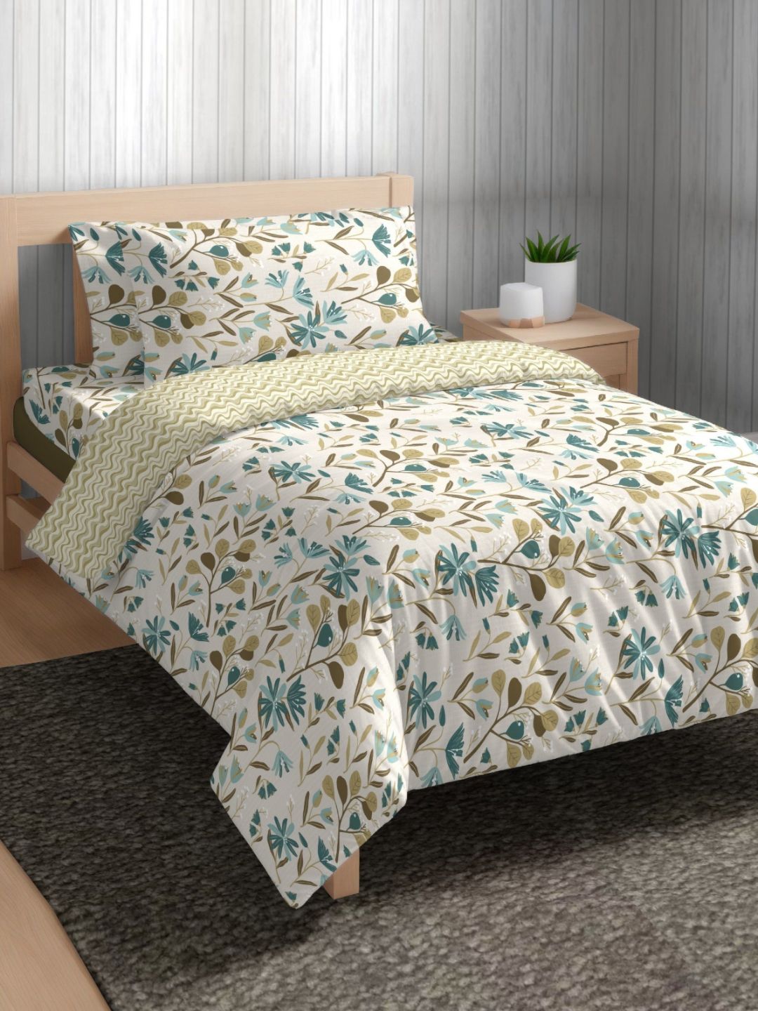 The Happy Pod Teal & White Floral Pure Cotton AC Room 150 GSM Single Bed Comforter-image-43