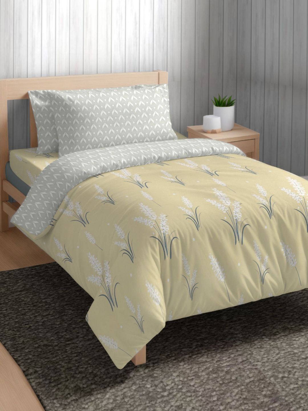 The Happy Pod Yellow & White Floral Microfiber AC Room 150 GSM Single Bed Comforter-image-35