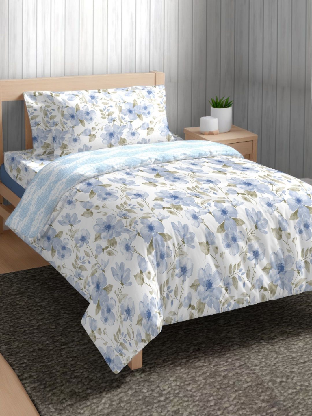 The Happy Pod White & Blue Floral Pure Cotton AC Room 150 GSM Single Bed Comforter-picture-29