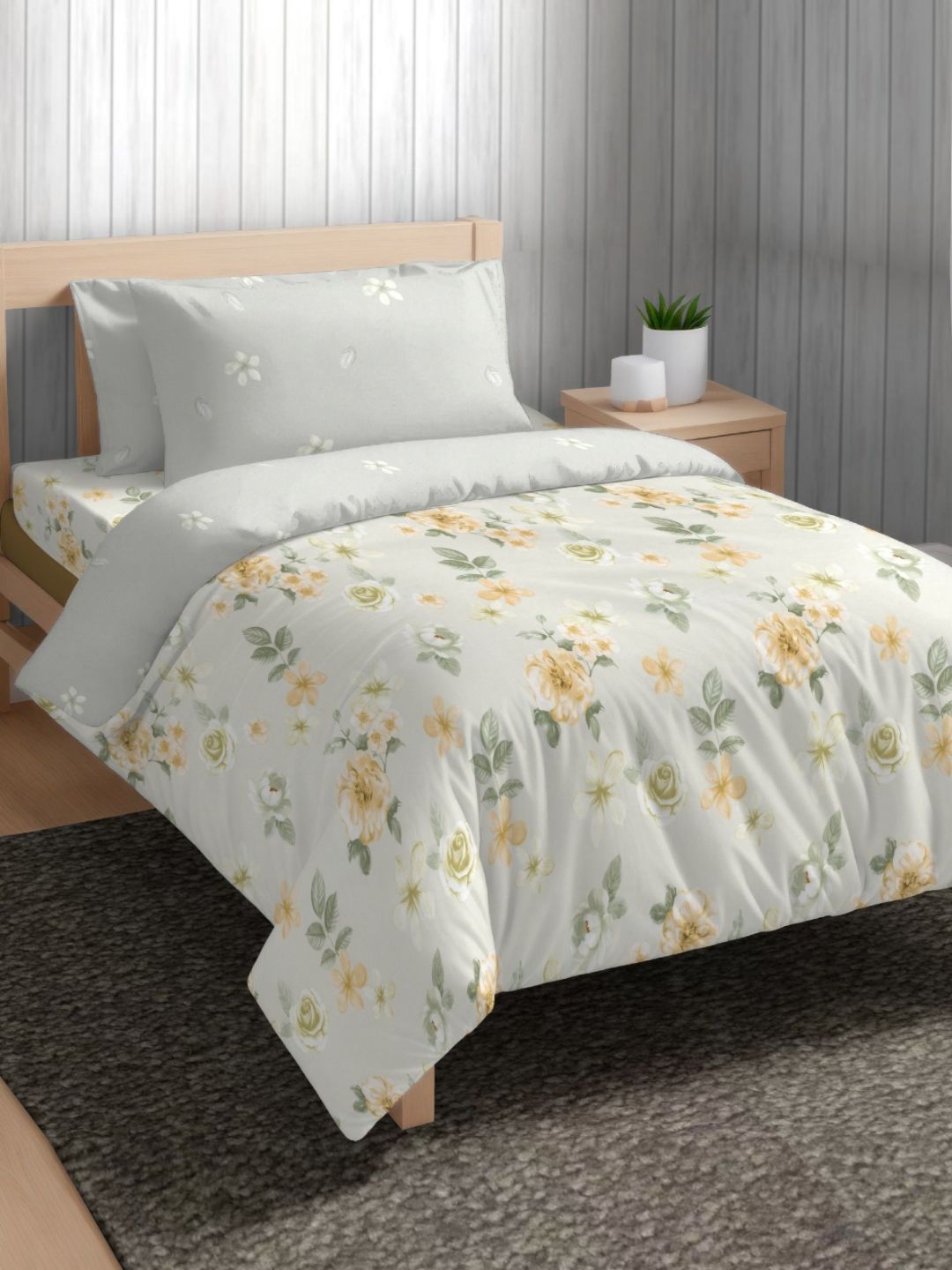 The Happy Pod Off White & Green Floral Microfiber AC Room 150 GSM Single Bed Comforter-image-39