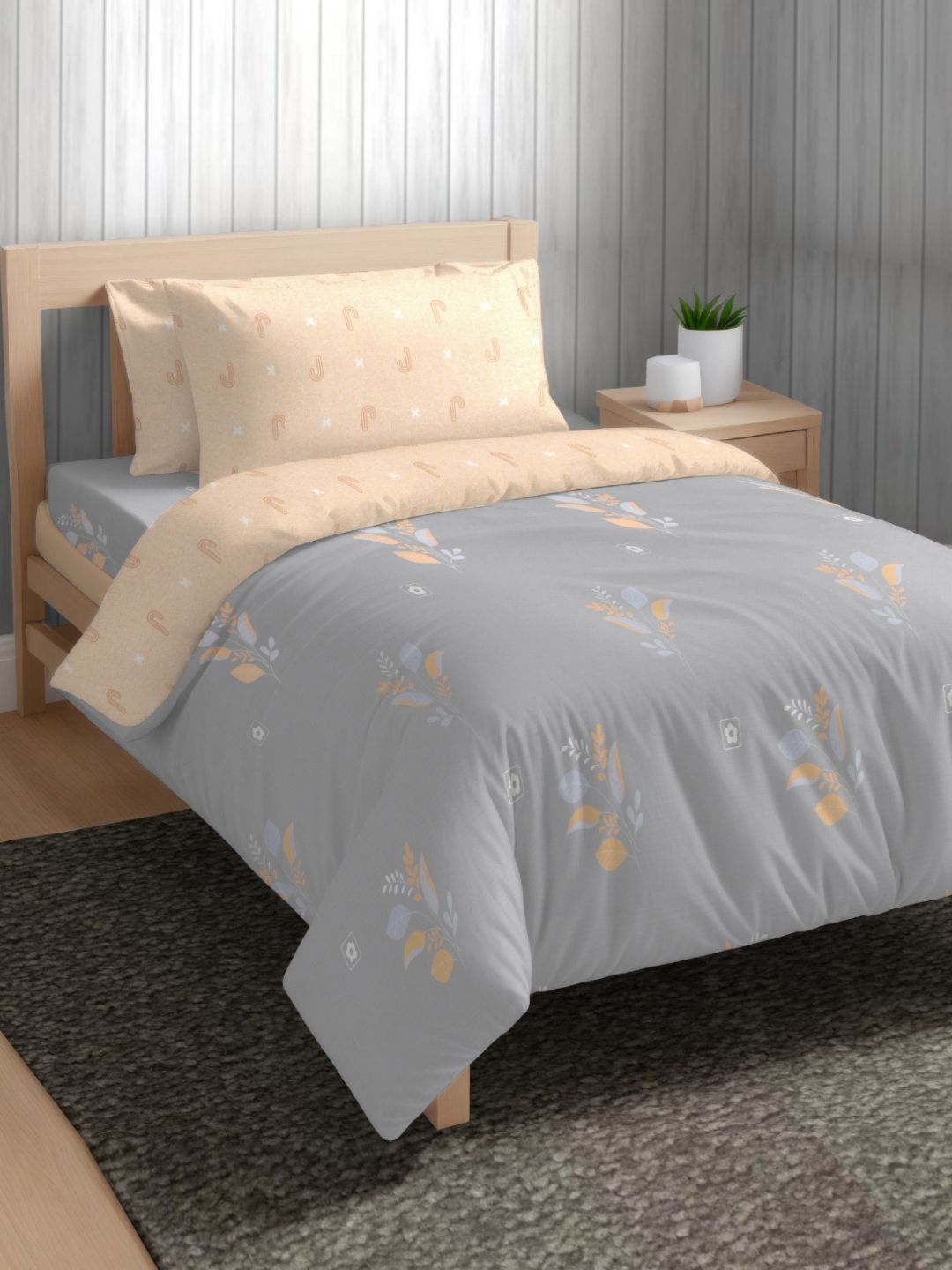 The Happy Pod Grey Floral Microfiber AC Room 150 GSM Single Bed Comforter-image-47
