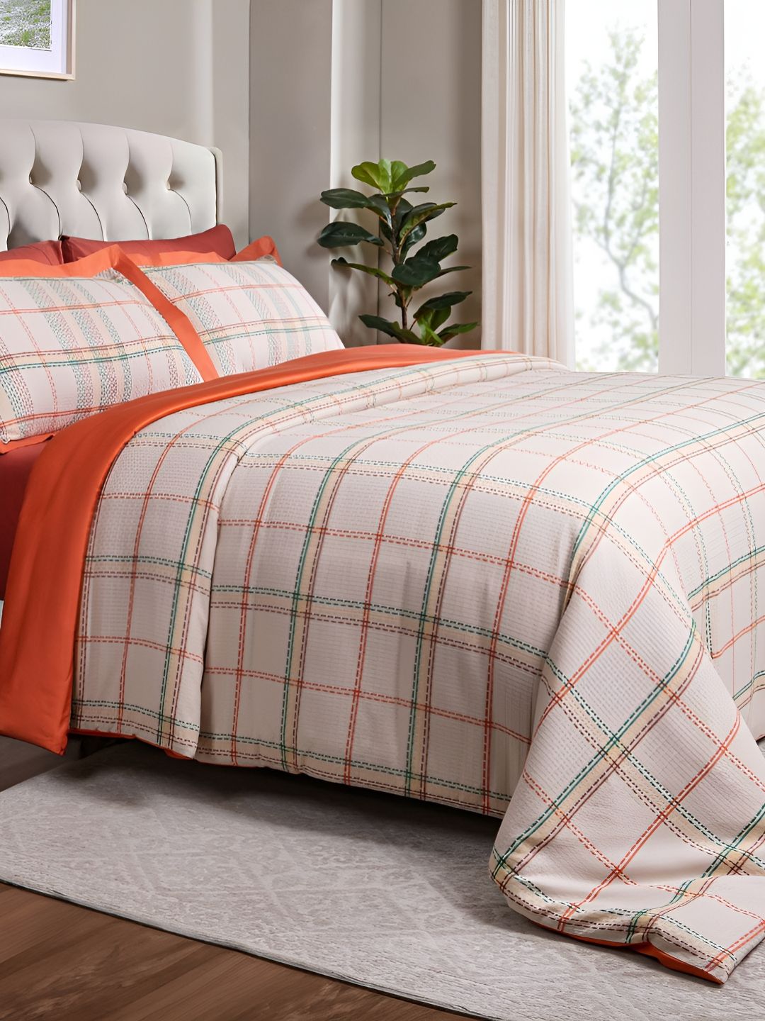MASPAR Woven 100%Cotton Rust Double Duvet Cover With Pillow Case-image-5