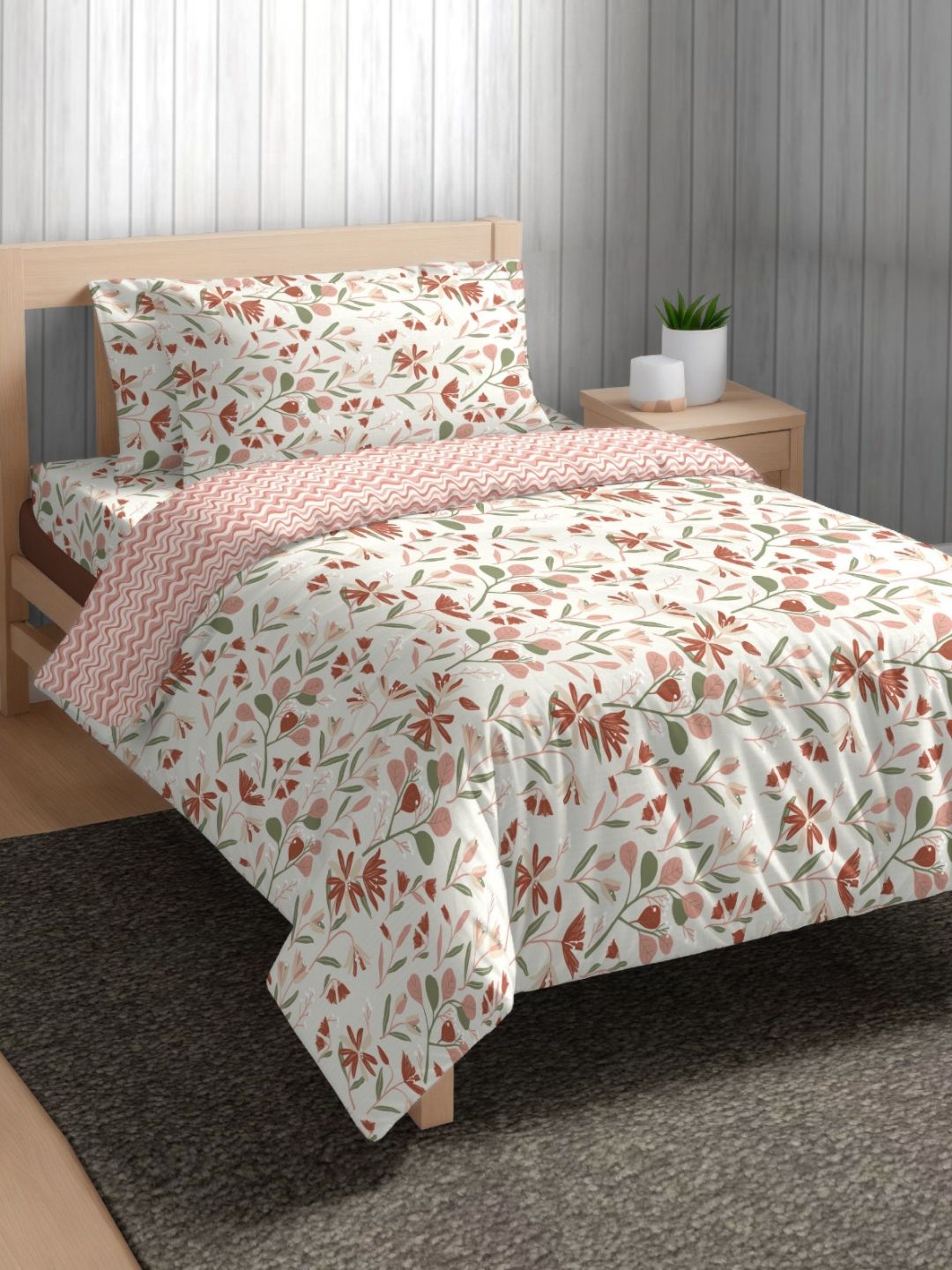 The Happy Pod White & Coral Floral Pure Cotton AC Room 150 GSM Single Bed Comforter-image-47