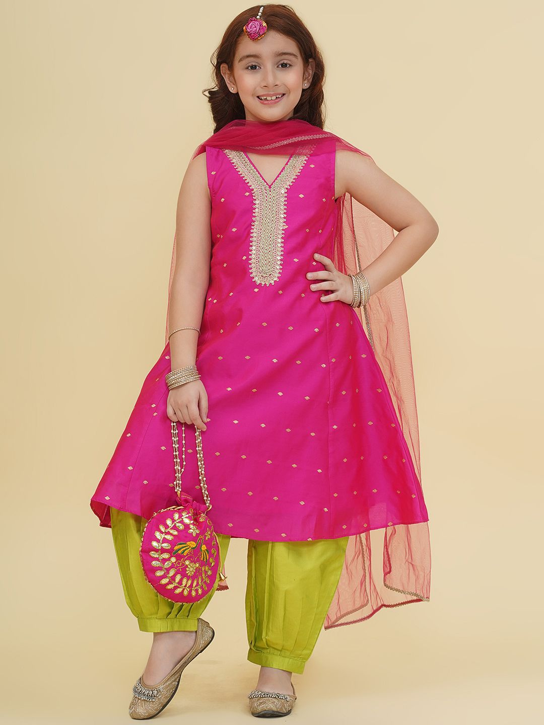 Bitiya by Bhama Girls Ethnic Motifs Embroidered Sequinned Kurta With Salwar & Dupatta-picture-53