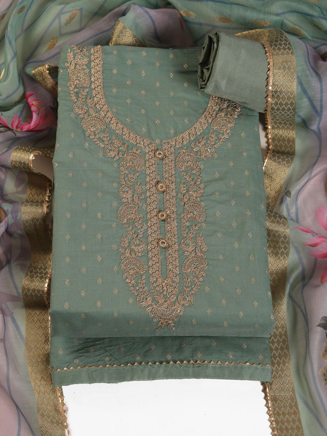 TAVAS Floral Embroidered Zari Unstitched Dress Material-picture-26