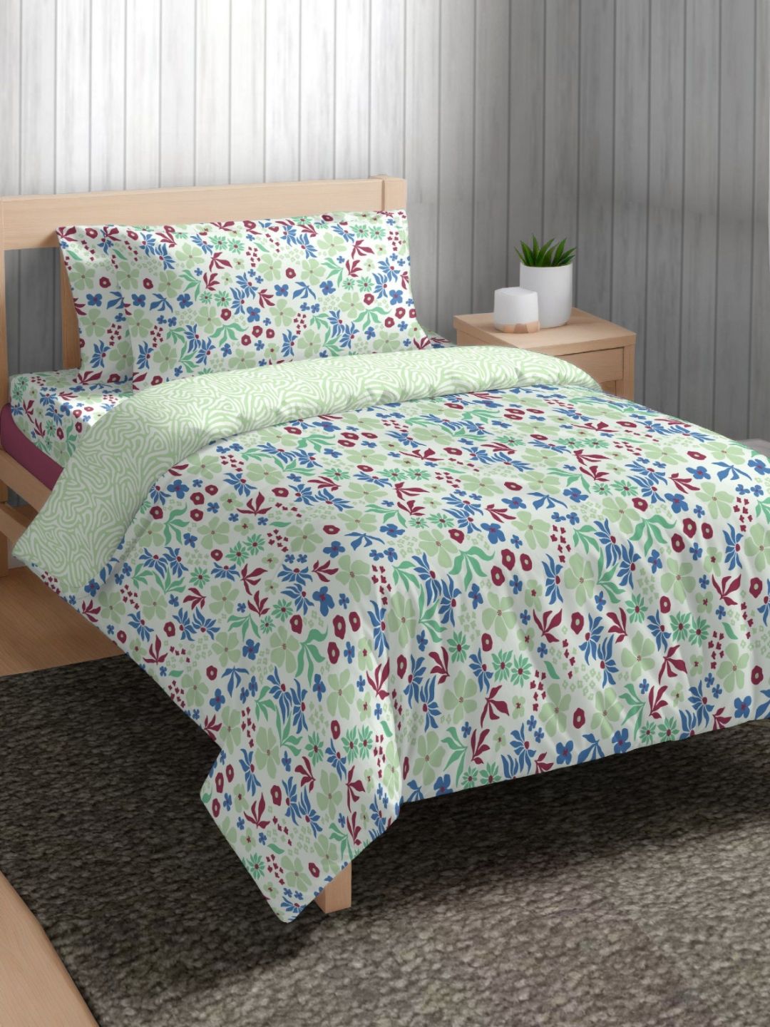The Happy Pod Green & Blue Floral Pure Cotton AC Room 150 GSM Single Bed Comforter-picture-38