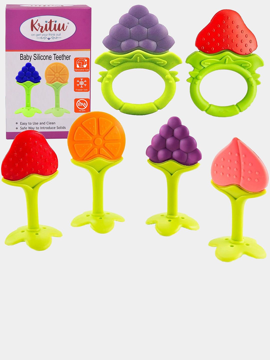 Kritiu Set of 6 Green & Red Fruit Shape BabyTeether-picture-46