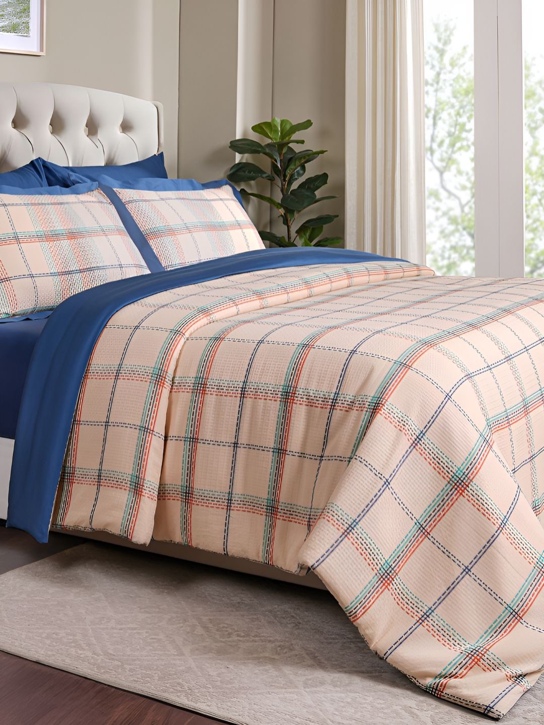 MASPAR Woven 100%Cotton Blue King Duvet Cover With Pillow Case-image-3