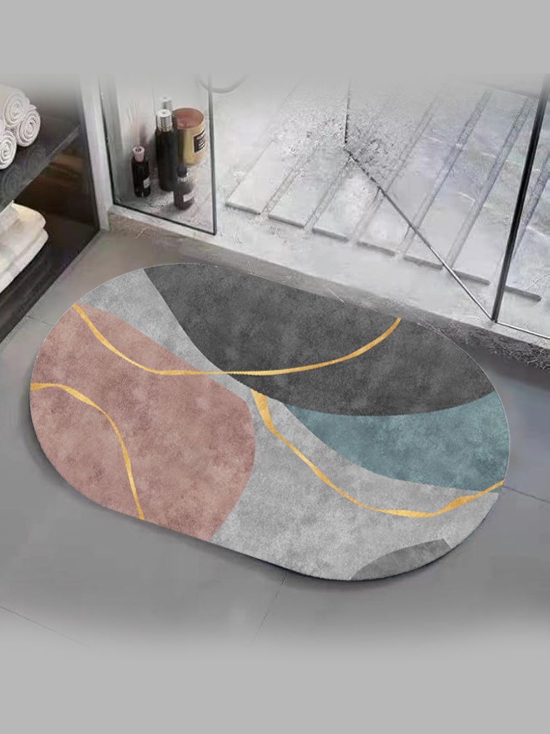 Status Brown & Grey Printed 350 GSM Microfiber Bath Rugs-picture-53