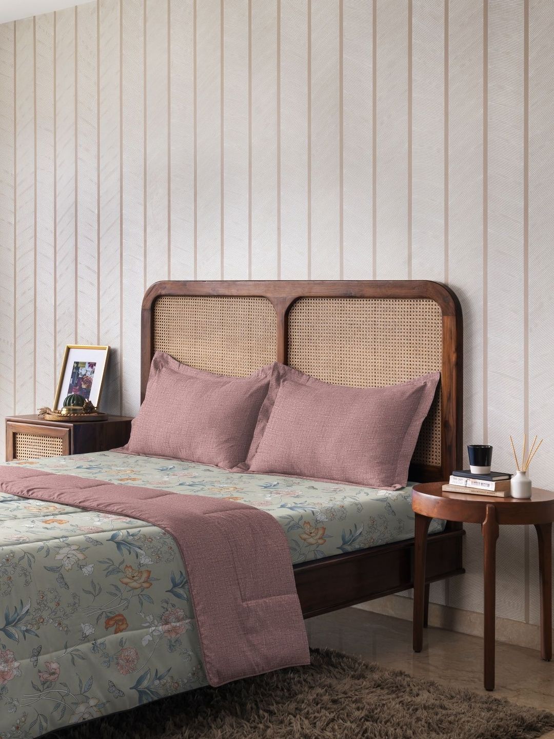 The Happy Pod Khaki Floral Microfiber AC Room 150 GSM Double Bed Comforter-image-26