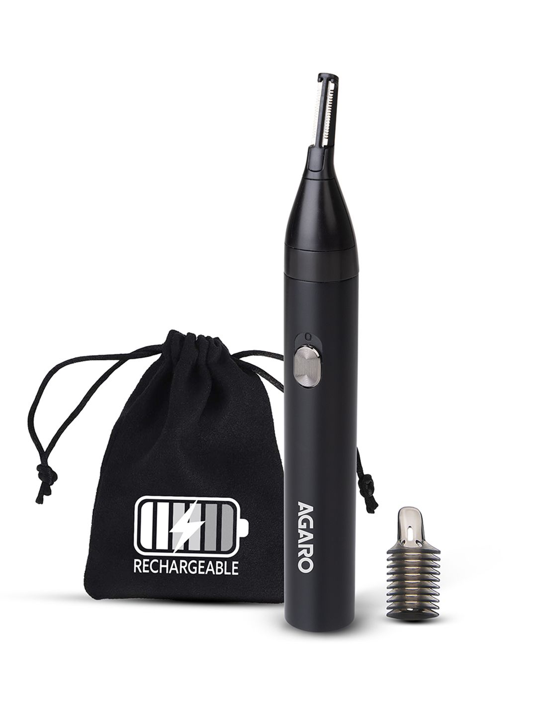Agaro Rechargeable Nose & Ear Hair Trimmer with Stainless Steel Blade - Black