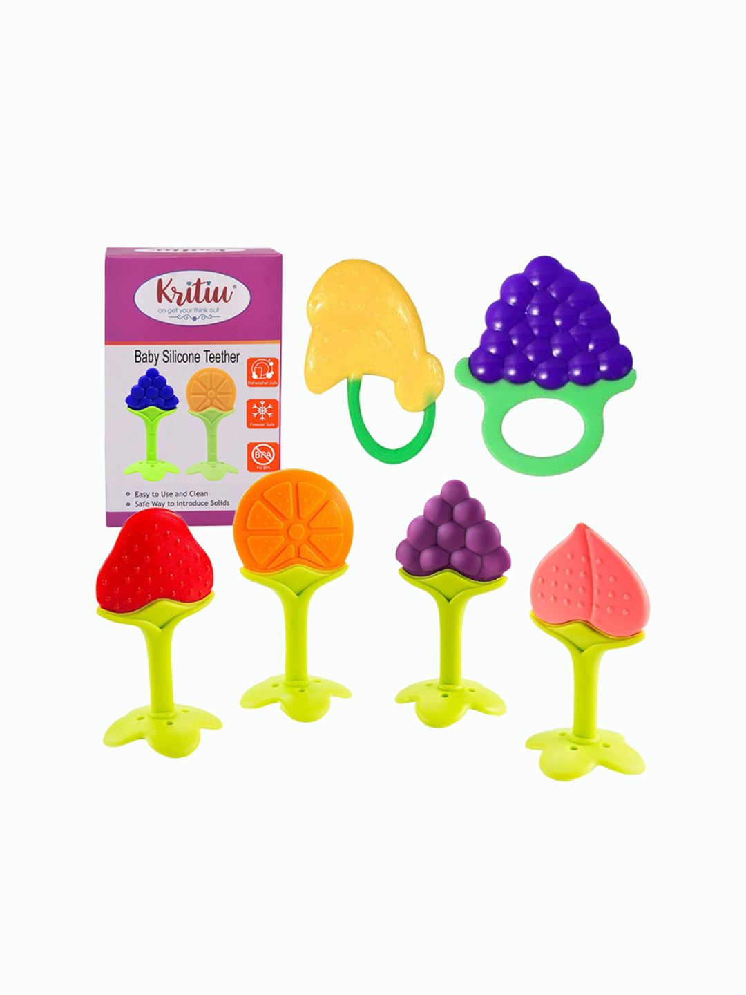 Kritiu Set Of 6 Green & Red Fruit Shape BabyTeether-picture-51