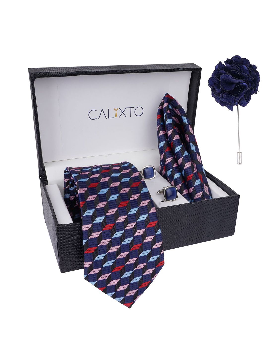 CALIXTO Men Set Of 4 Tie, Cufflinks, Pocket Square Accessory Gift Set-picture-24
