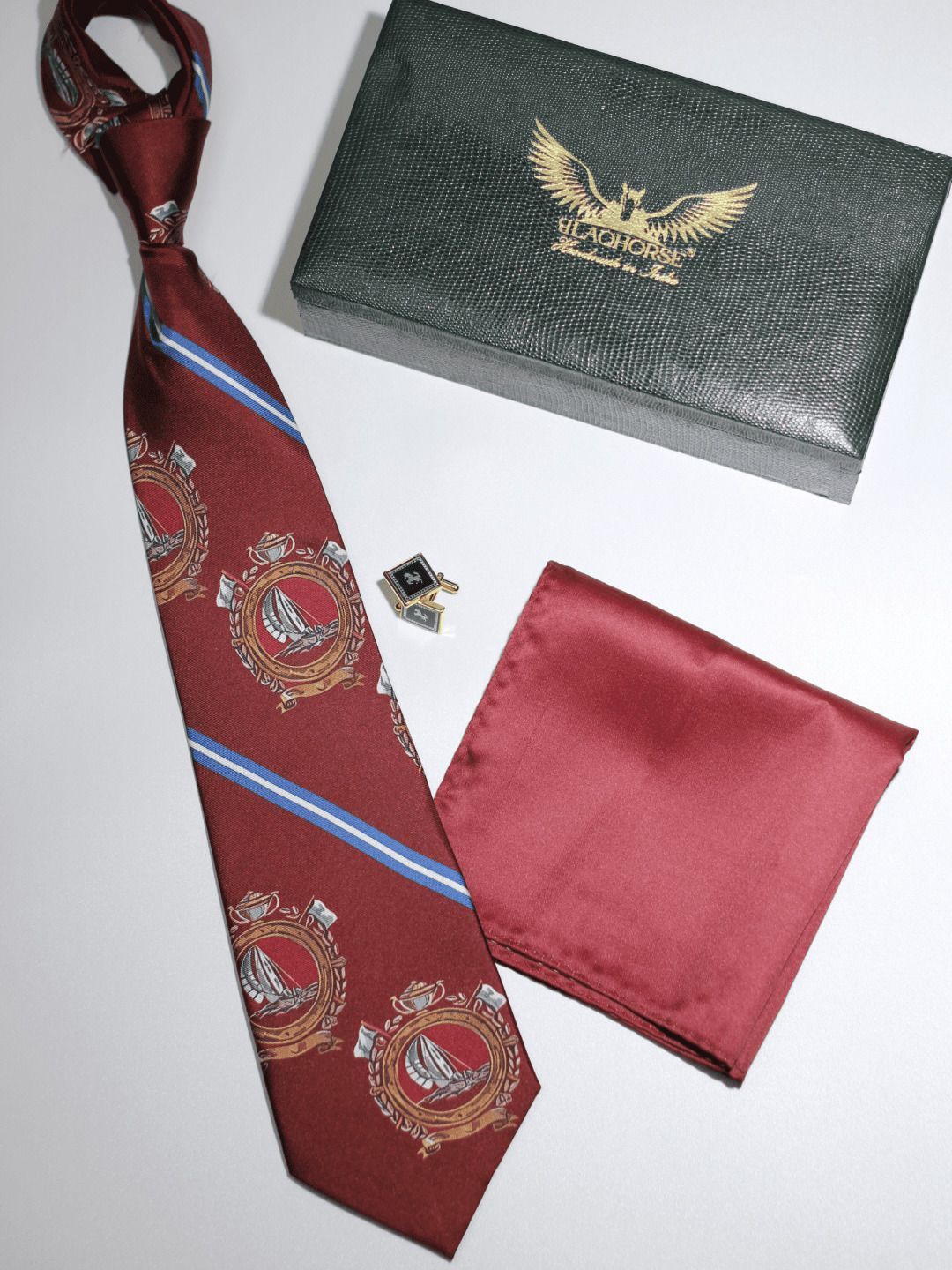 BLAQHORSE Men Geometric Patterned 3-Fold Tie Cufflink & Pocket Square Accessory Gift Set-picture-50