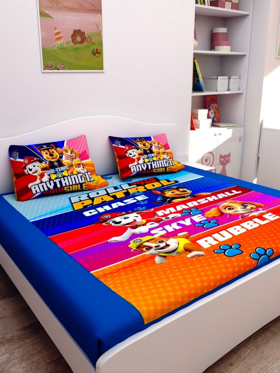 Athom Living Blue & Pink Cartoon Characters 180 TC Queen Bedsheet with 2 Pillow Covers-picture-18