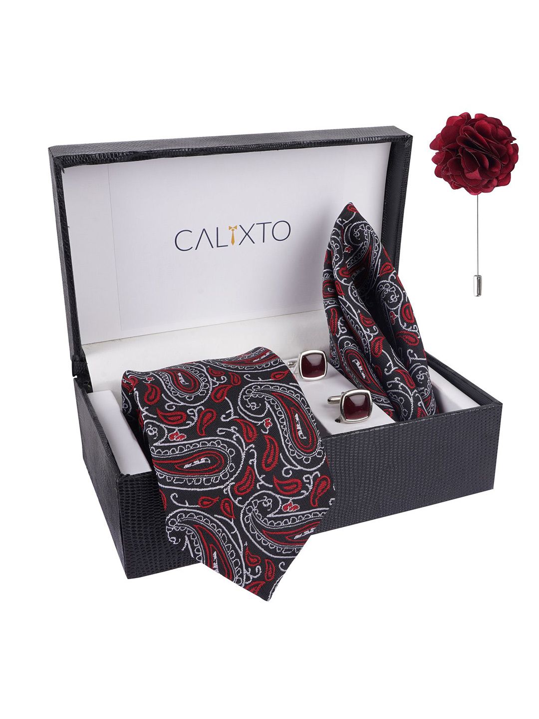 CALIXTO Men Necktie With Pocket Square & Lapel Pin & Cufflinks Gift Set-picture-32