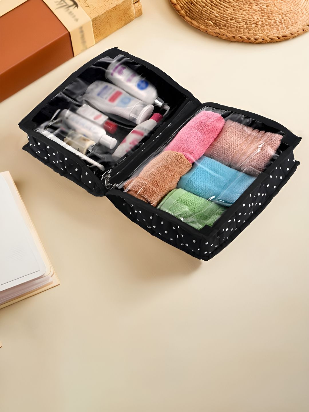 Aura Black Polka Dots Printed Makeup Organiser-image-30