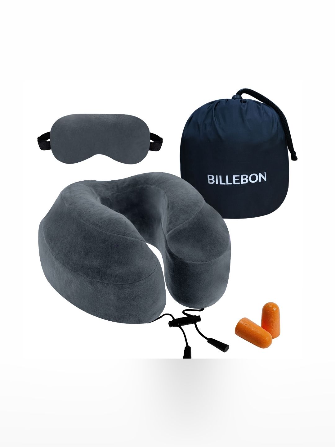 BILLEBON Grey Memory Foam Filled Breathable Travel Single Hump Neck Pillow-picture-26