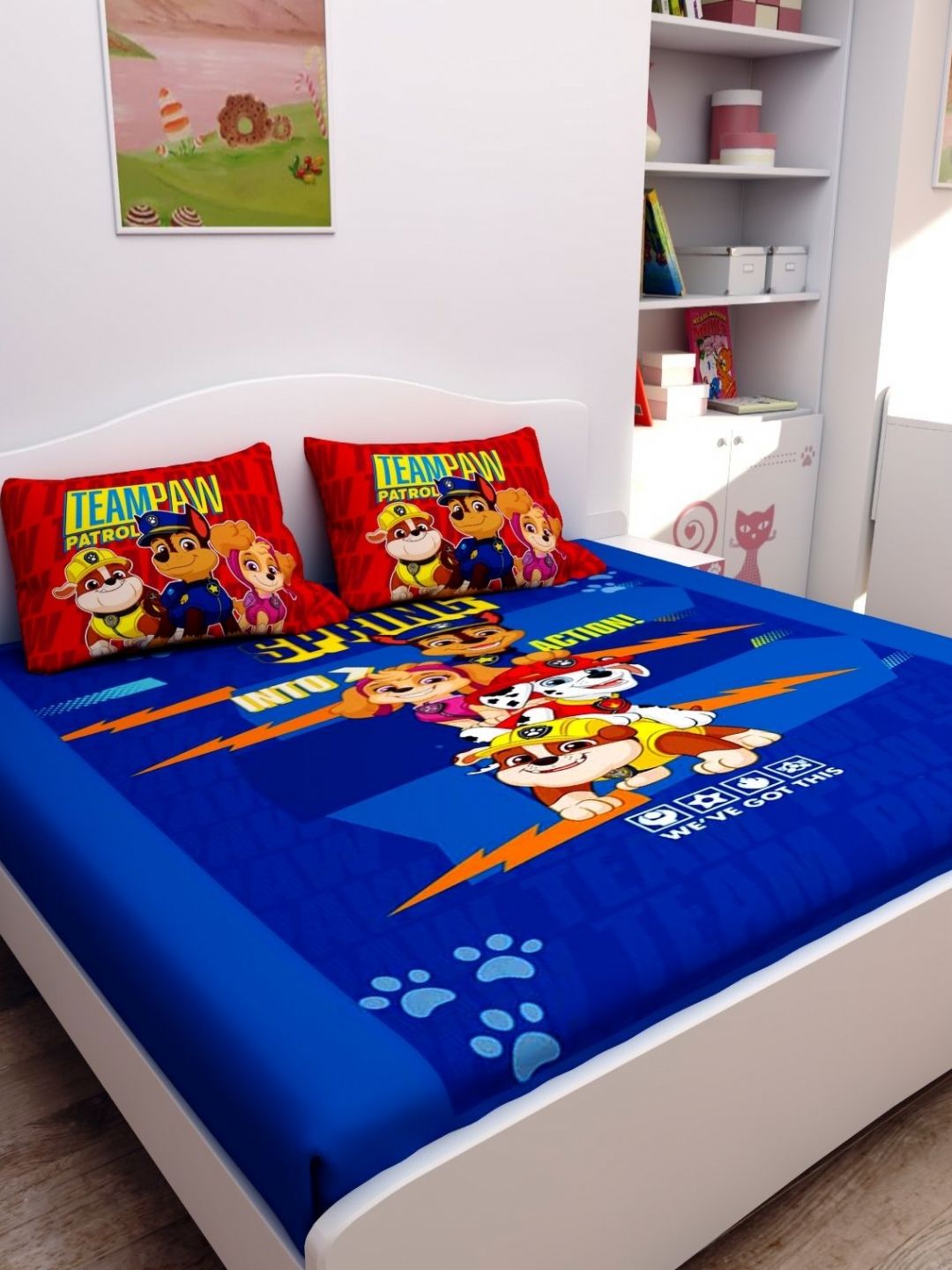Athom Living Blue & Red Printed 180 TC Cotton Kids Queen Bedsheet Set 2.70 m x 2.70 m-image-3