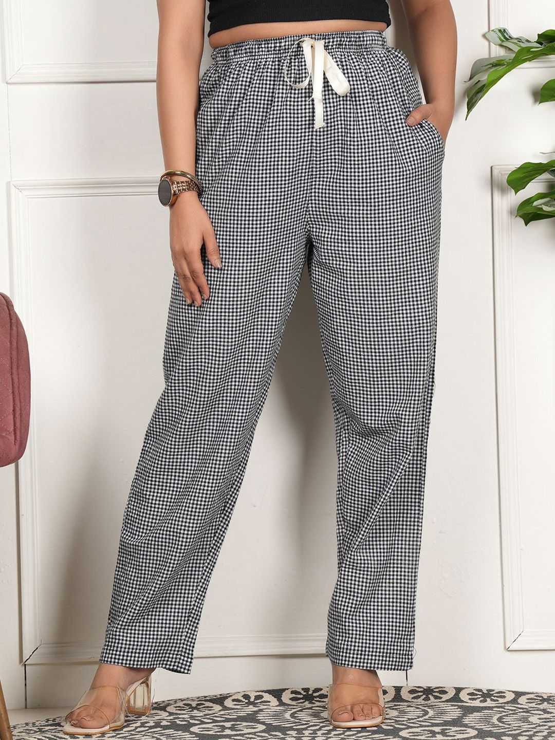 Style Shoes Women Cotton Checked Summer Lounge Pants-picture-18