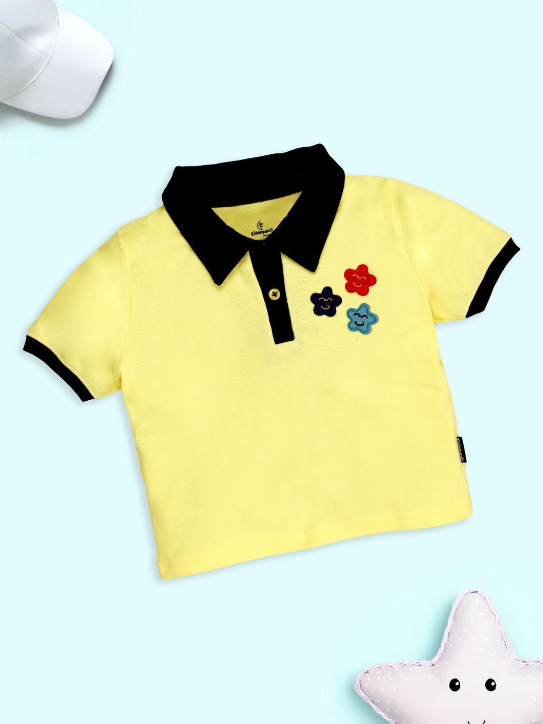 KiddoPanti Girls Floral Printed Polo Collar Cotton T-shirt-image-21