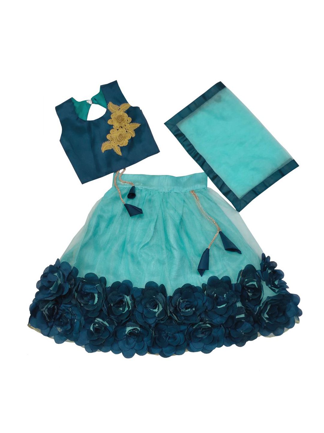 satyamfab Girls Embroidered Patchwork Ready to Wear Lehenga & Blouse With Dupatta-image-32