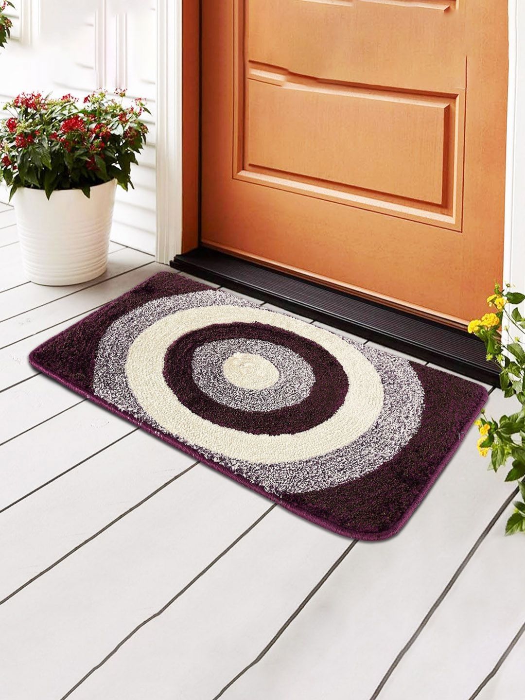 Aura Purple & Off White Patterned Microfibre Anti-Skid Doormats-image-39