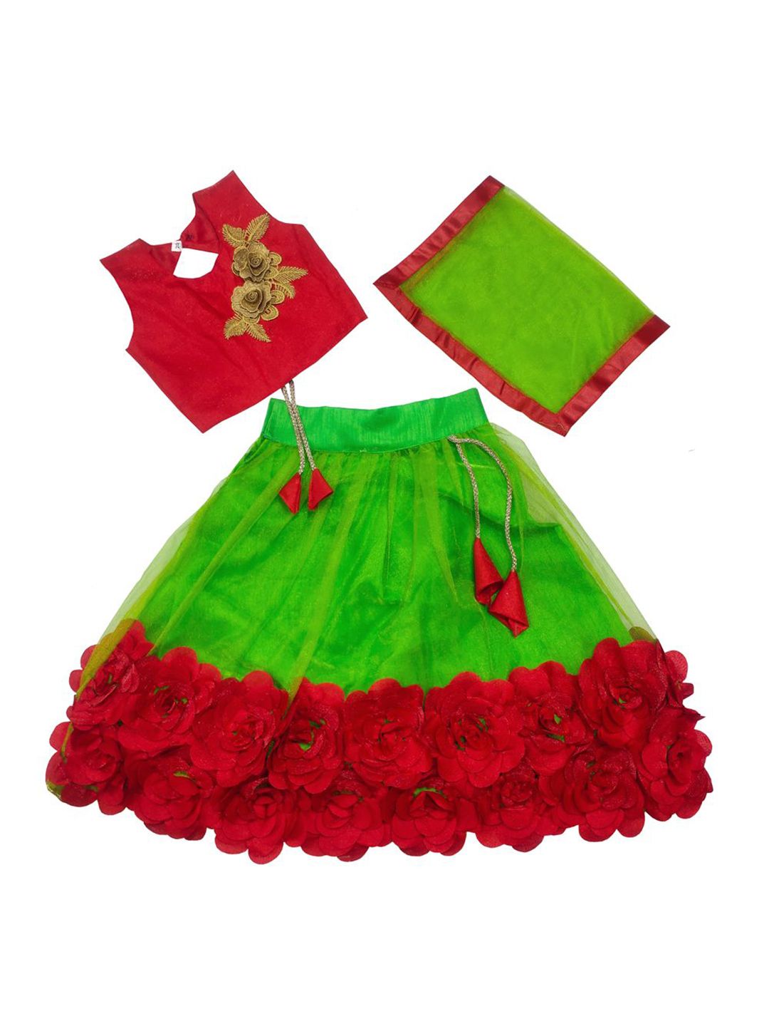 satyamfab Girls Embroidered Patchwork Ready to Wear Lehenga & Blouse With Dupatta-image-25