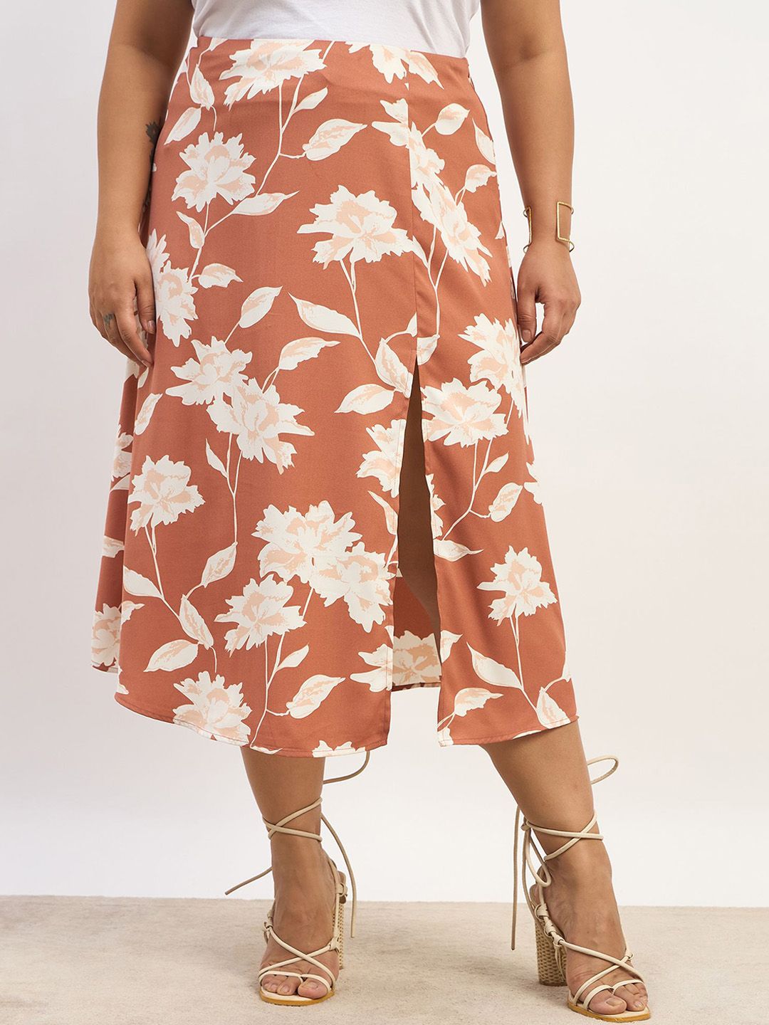 Berrylush Curve Plus Size Floral Print High-Rise Side Slit A-Line Midi Skirt-picture-16
