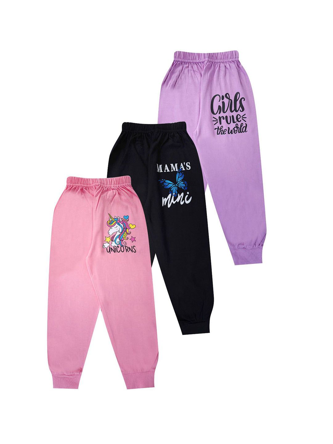 FAZZA Girls Pack Of 3 Printed Pure Cotton Mid Rise Joggers-image-48