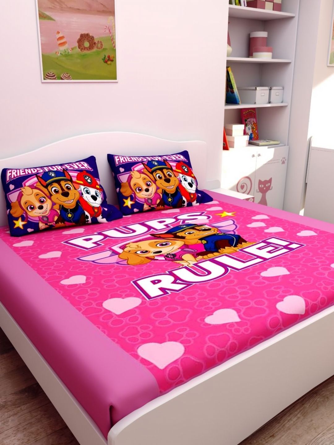 Athom Living Pink & Blue Printed 180 TC Cotton Queen Bedsheet Set 2.70 m x 2.70 m-picture-22