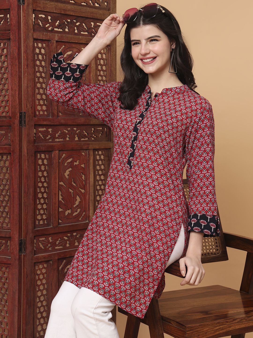 SUFIZA LIFESTYLE Ethnic Motifs Printed Pure Cotton Kurti-picture-24