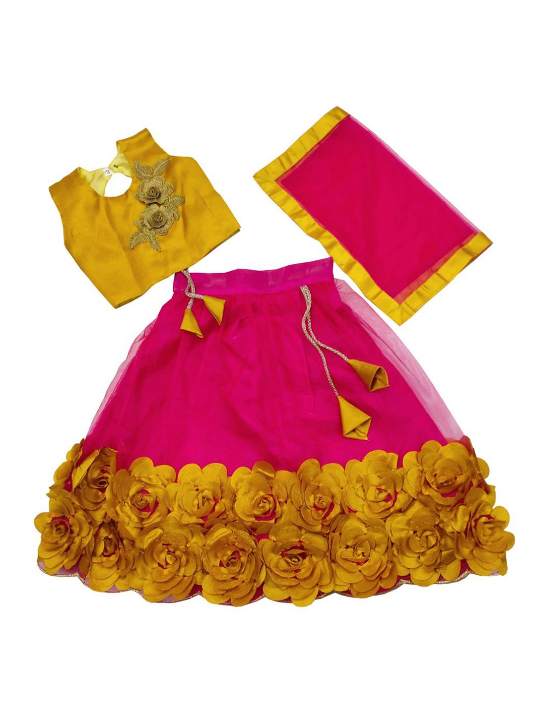 satyamfab Girls Embroidered Patchwork Ready to Wear Lehenga & Blouse With Dupatta-image-24