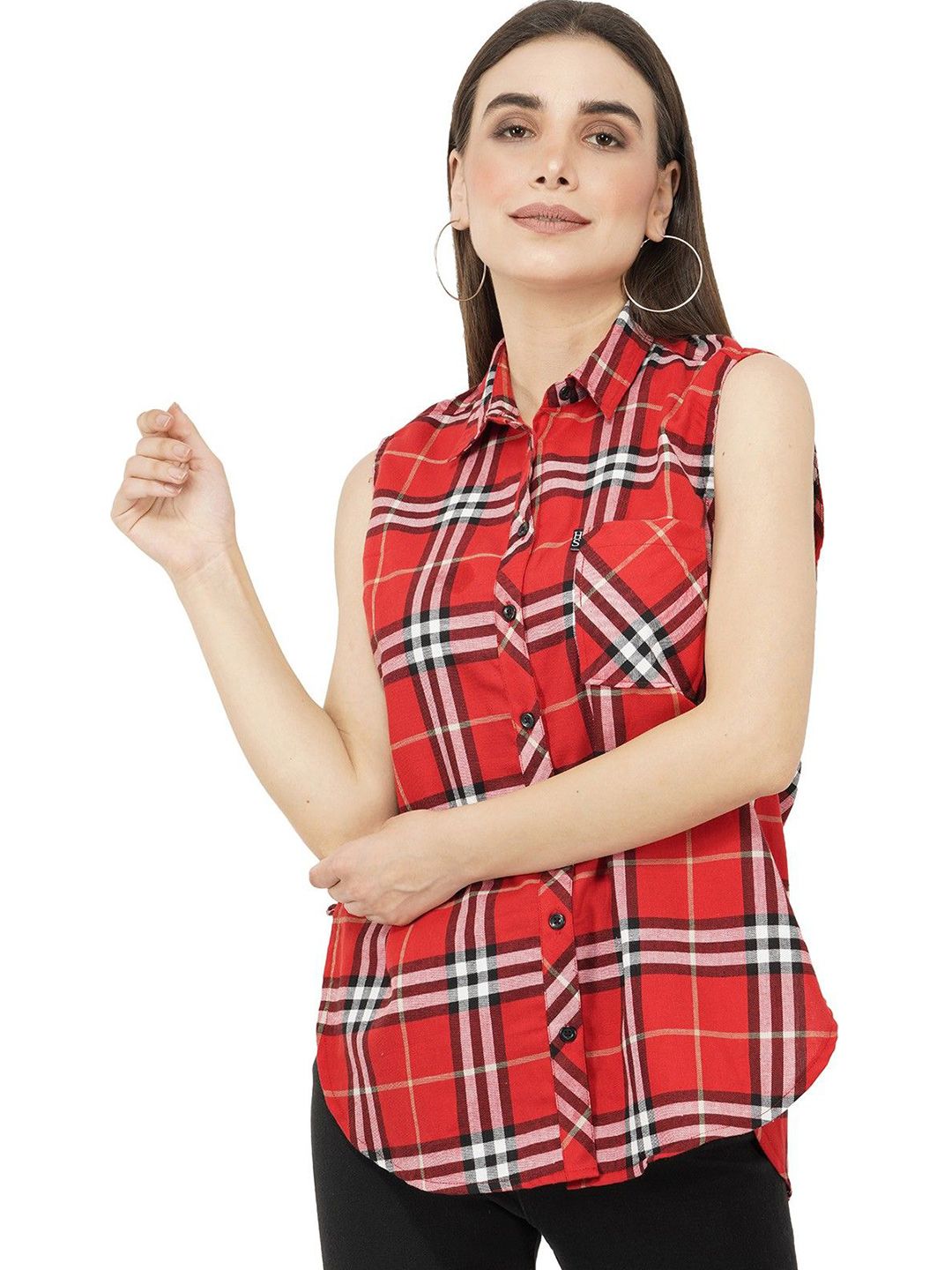 High Skyzz Checked Cotton Shirt Style Top-picture-56