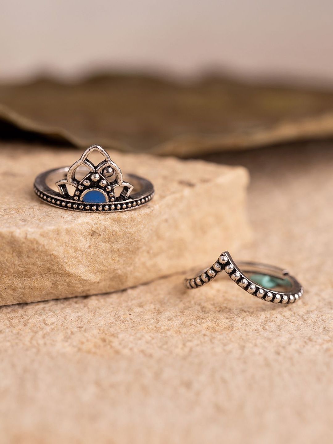 Voylla Boho Tribe Mystic Flora Oxidised Stackable Rings-picture-16