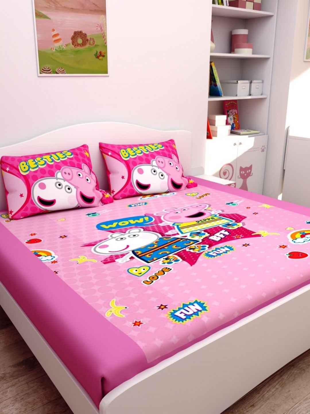 Athom Living Pink & Blue Printed 180 TC Cotton Queen Bedsheet Set 2.70 m x 2.70 m-image-39
