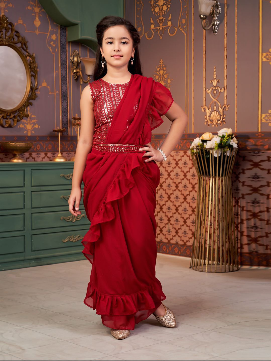 BAESD Girls Embroidered Thread Work Ready to Wear Lehenga & Blouse With Dupatta-picture-31